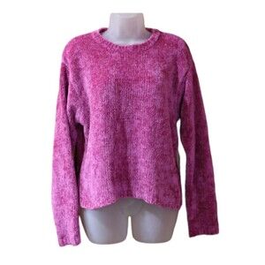 Northern Reflections Raspberry Pink Fuzzy Chenille Pullover Sweater Crewneck Med